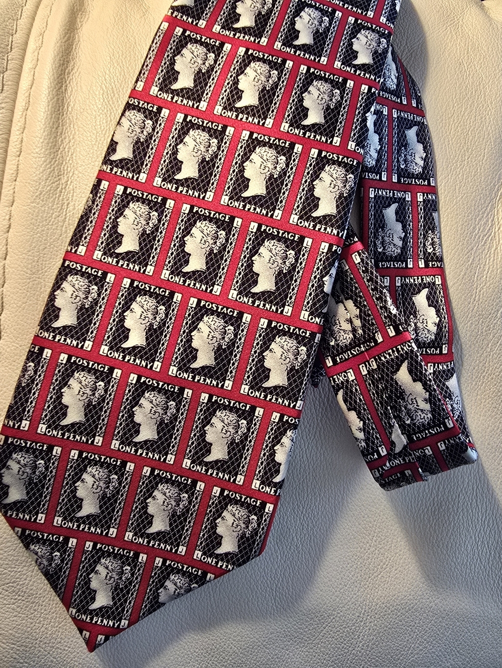 Museum Artifacts Men's Penny Black Postage Stamp Silk Necktie